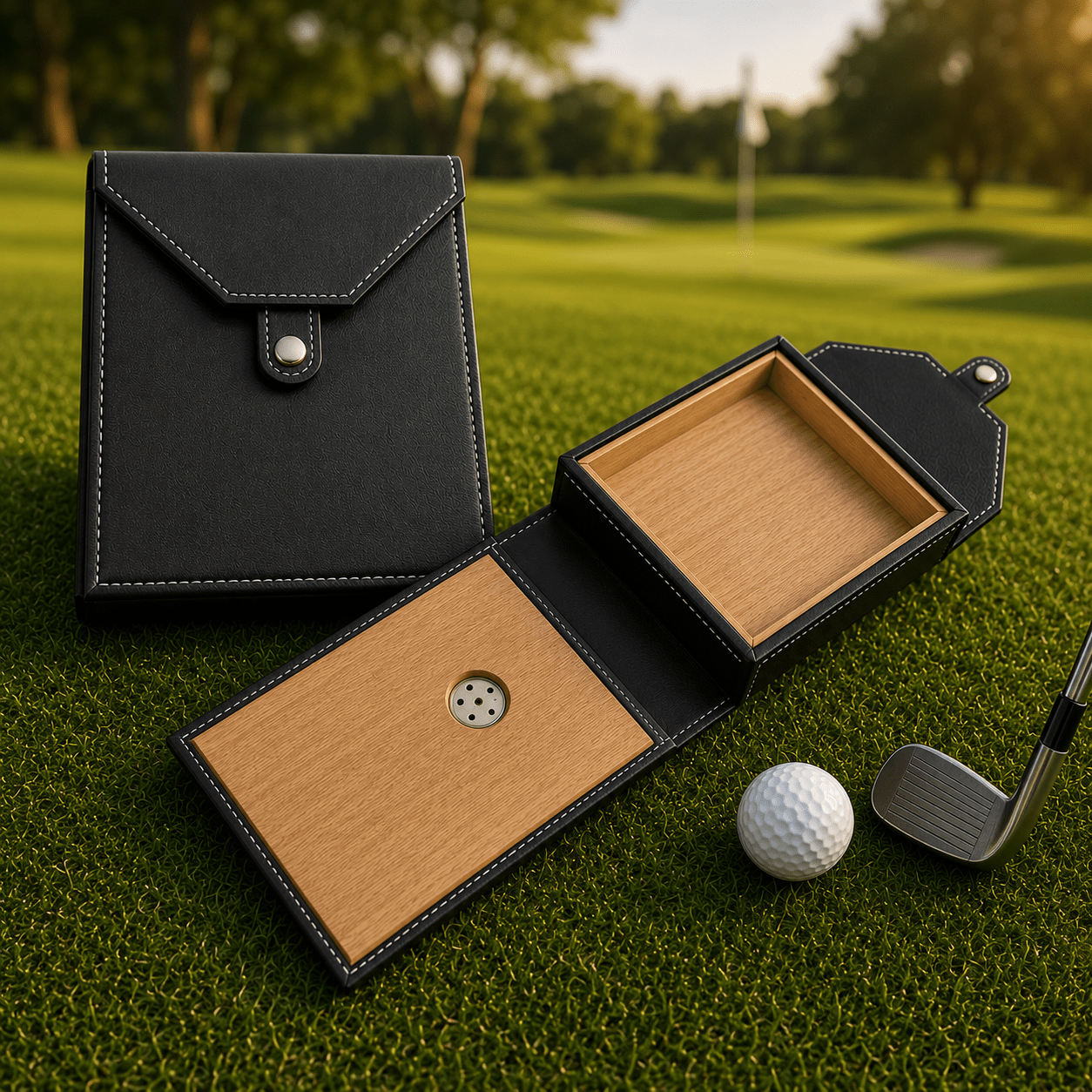 Travel Cigar Humidor Box, Book Snap Closure, Vegan Leather and Cedar - East/18Cigar Humidor Box