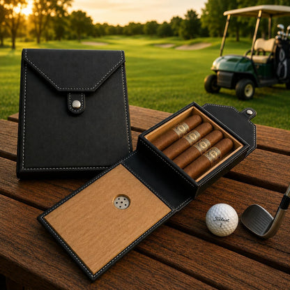 Travel Cigar Humidor Box, Book Snap Closure, Vegan Leather and Cedar - East/18Cigar Humidor Box
