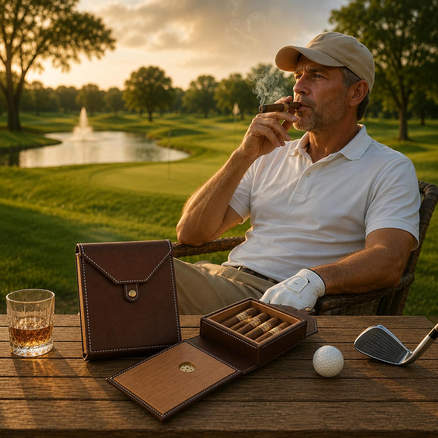 Travel Cigar Humidor Box, Book Snap Closure, Vegan Leather and Cedar - East/18Cigar Humidor Box