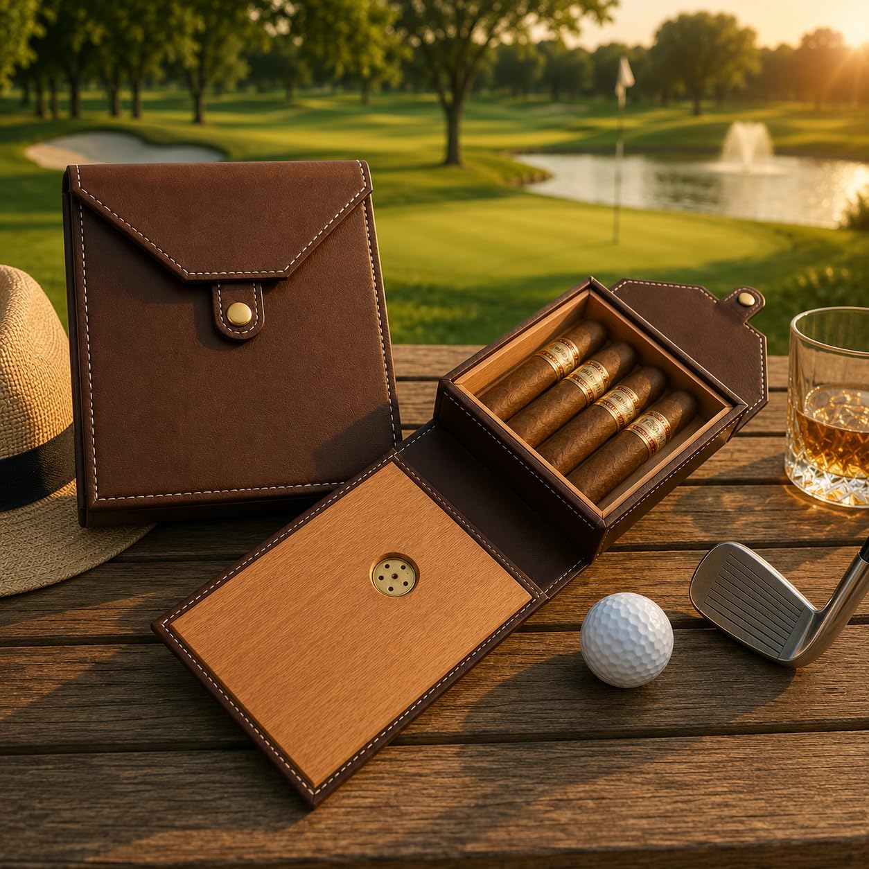 Travel Cigar Humidor Box, Book Snap Closure, Vegan Leather and Cedar - East/18Cigar Humidor Box