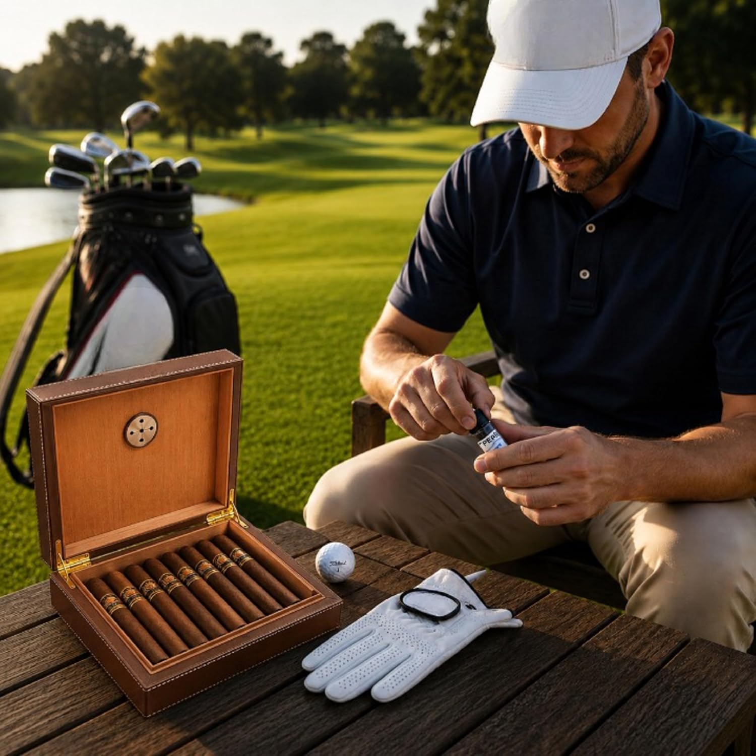 Travel Cigar Humidor Box, Magnetic Fold Over, Vegan Leather and Cedar - East/18Cigar Humidor Box