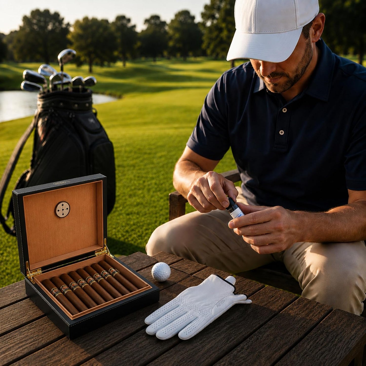 Travel Cigar Humidor Box, Magnetic Fold Over, Vegan Leather and Cedar - East/18Cigar Humidor Box