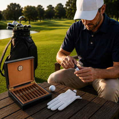 Travel Cigar Humidor Box, Magnetic Fold Over, Vegan Leather and Cedar - East/18Cigar Humidor Box