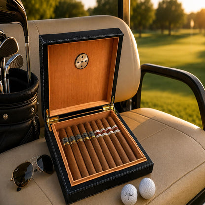 Travel Cigar Humidor Box, Magnetic Fold Over, Vegan Leather and Cedar - East/18Cigar Humidor Box