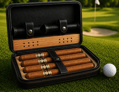 Travel Cigar Humidor Box Zippered, Black Vegan Leather and Cedar - East/18Cigar Humidor Box