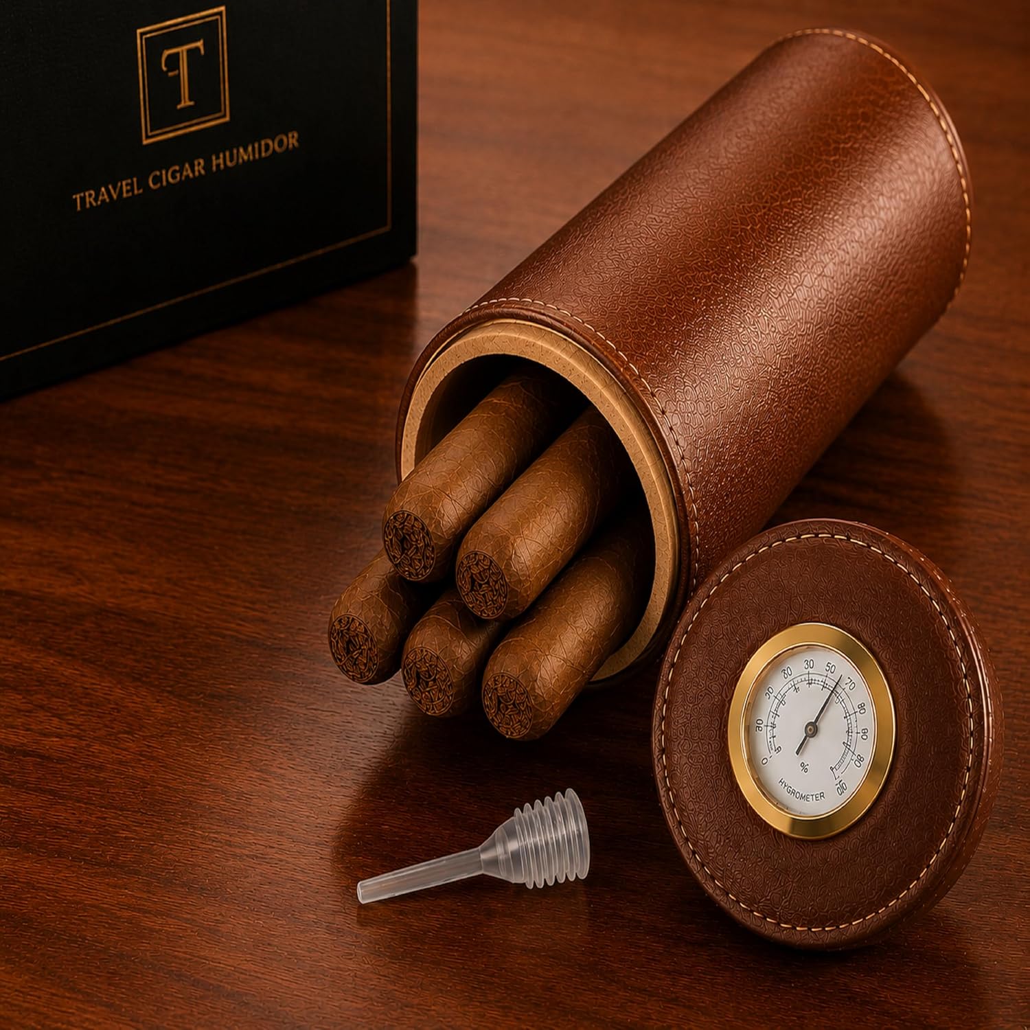 Travel Cigar Humidor Tube, Vegan Leather and Cedar - East/18Cigar Humidor Box