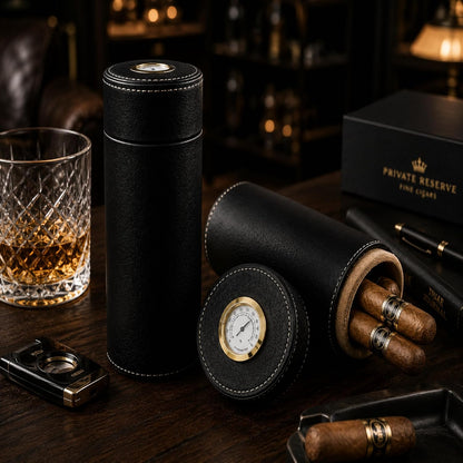 Travel Cigar Humidor Tube, Vegan Leather and Cedar - East/18Cigar Humidor Box