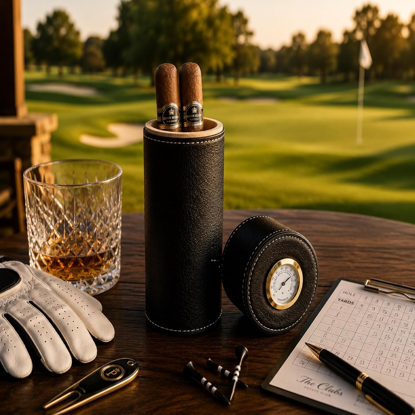 Travel Cigar Humidor Tube, Vegan Leather and Cedar - East/18Cigar Humidor Box